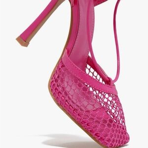 Fuchsia Mesh Pointed Stiletto Heel with Ankle Strap